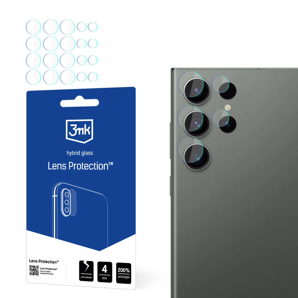 Protector de pantalla para cámara trasera 3MK Protection para Samsung Galaxy S24 Ultra S928, vidrio flexible, juego de 4 piezas, transparente