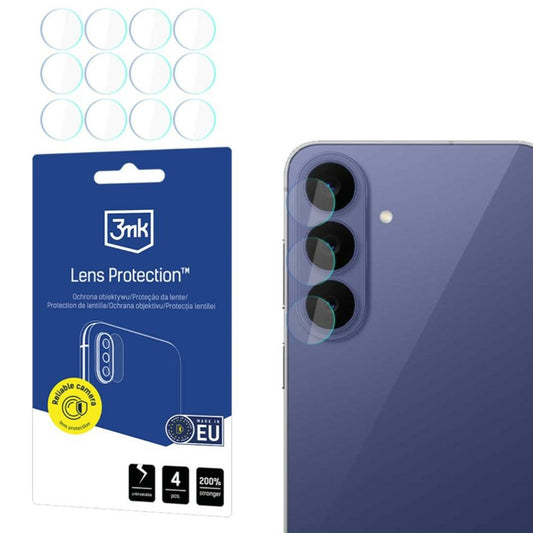 Protector de cámara trasera 3MK Protection para Samsung Galaxy S26 FE S741, vidrio templado, set de 4 unidades, transparente