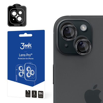 Protector de pantalla para cámara trasera 3MK Protection Pro para Apple iPhone 15, vidrio templado, gris
