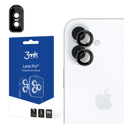 Protector de pantalla para cámara trasera 3MK Protection Pro para Apple iPhone 16 Plus / 16, vidrio templado, negro