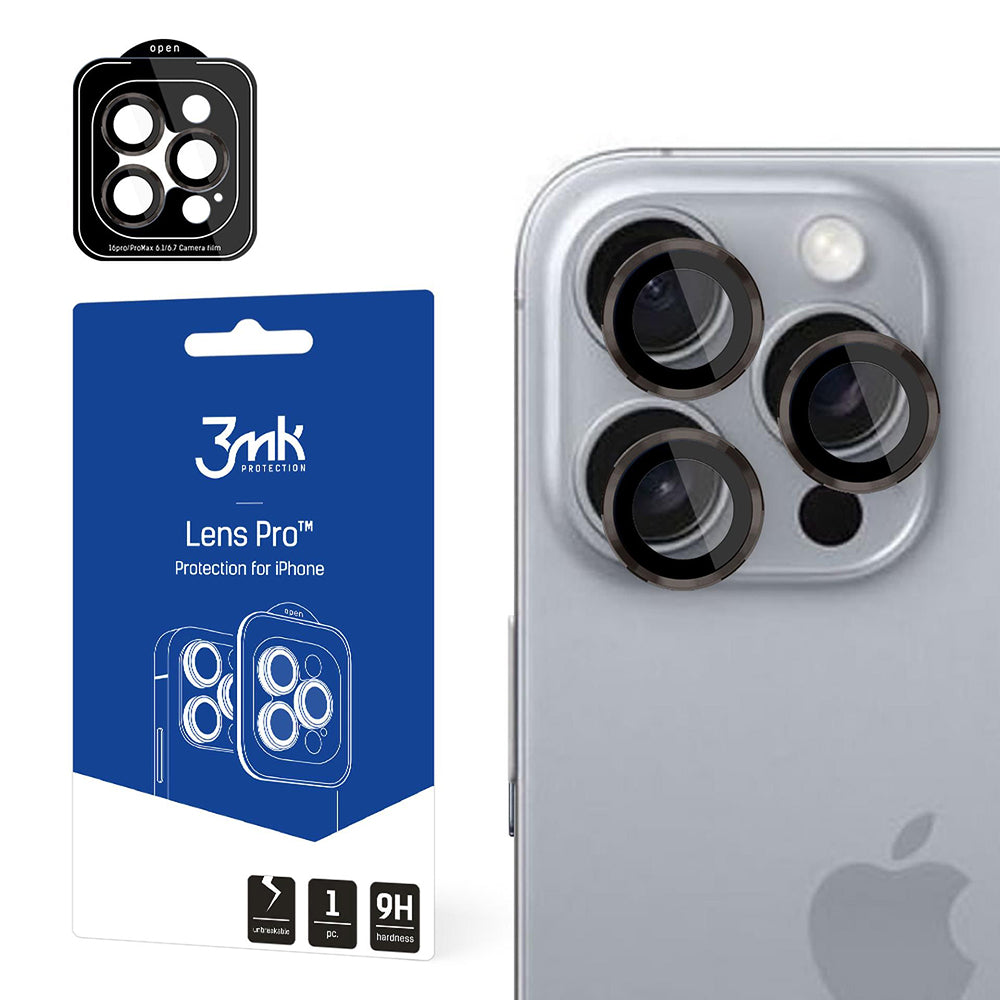 Protector de pantalla para cámara trasera 3MK Protection Pro para Apple iPhone 16 Pro Max / 16 Pro, vidrio templado, gris