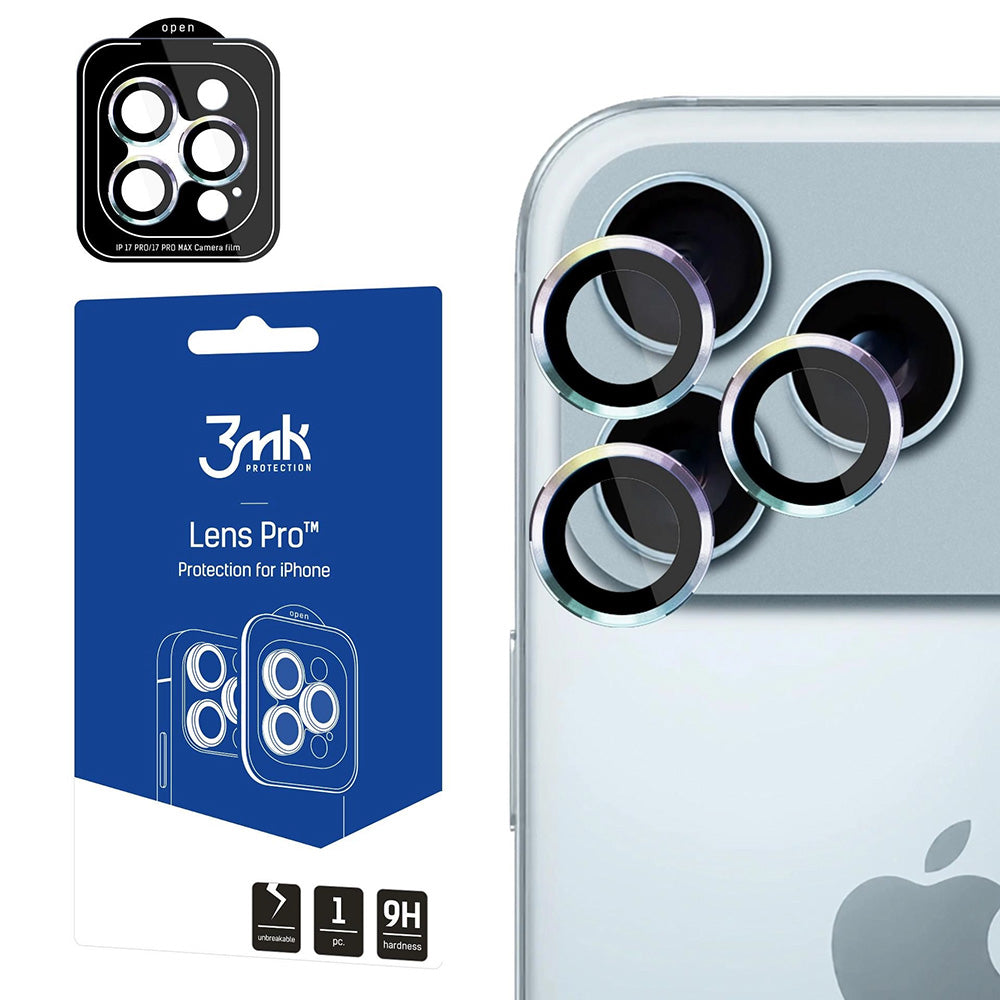 Protector de cámara trasera 3MK Protection Pro para Apple iPhone 17 Pro Max / 17 Pro, Cristal Templado, Multicolor