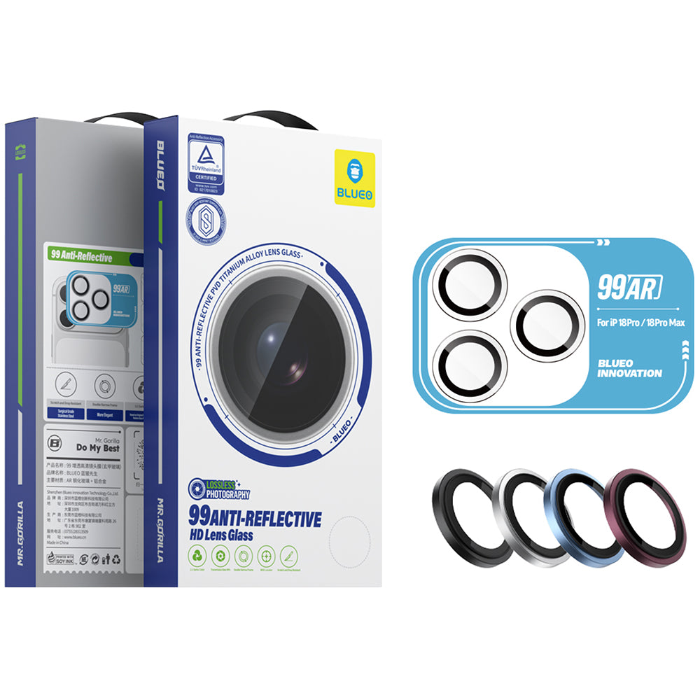Protector de cámara trasera Blueo 99 antirreflectante HD para Apple iPhone 18 Pro / 18 Pro Max, vidrio templado, azul claro