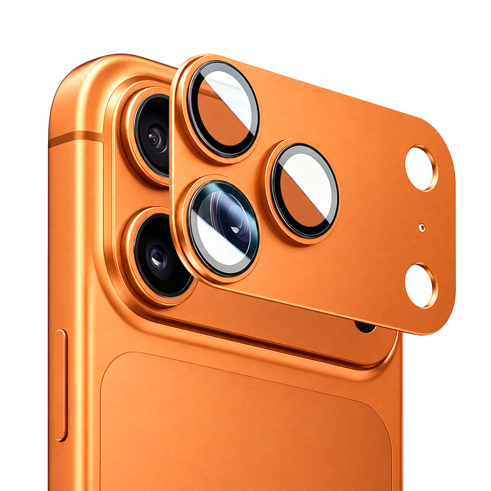 Protector de cámara trasera Blueo Integrated Metal para Apple iPhone 17 Pro Max, vidrio templado, naranja