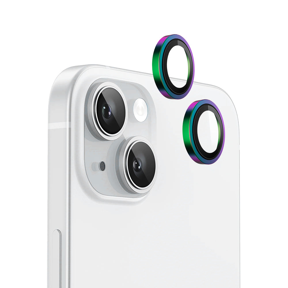 Protector de cámara trasera Blueo Metal Frame para Apple iPhone 15 Plus / 15, vidrio templado, multicolor