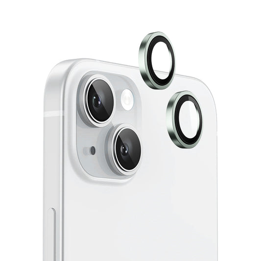 Protector de cámara trasera Blueo Metal Frame para Apple iPhone 15 Plus / 15, vidrio templado, verde