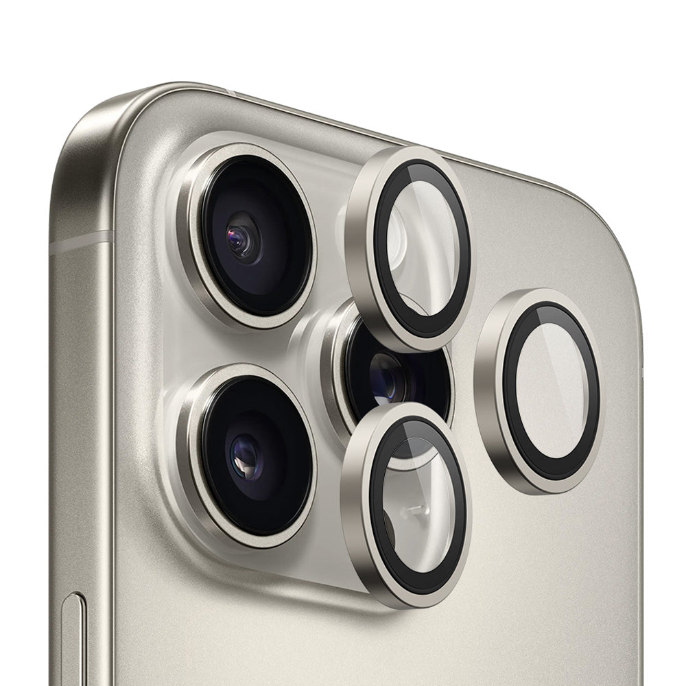 Protector de cámara trasera Blueo Metal Frame para Apple iPhone 16 Pro Max / 16 Pro, vidrio templado, gris metálico