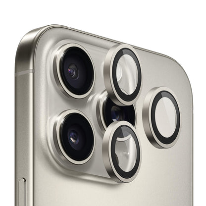 Protector de cámara trasera Blueo Metal Frame para Apple iPhone 16 Pro Max / 16 Pro, vidrio templado, gris metálico