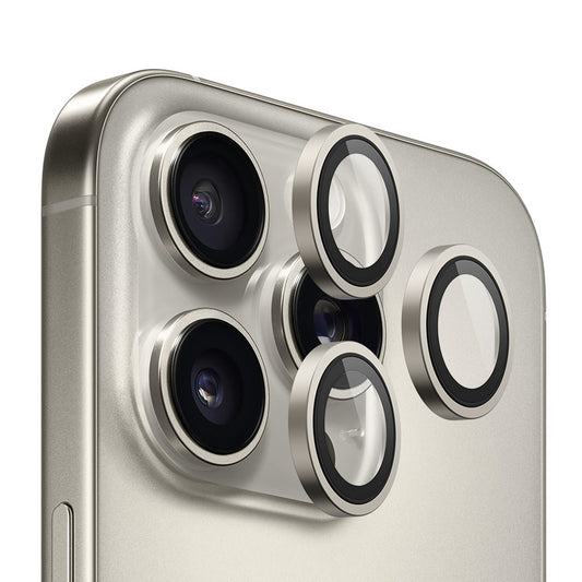 Protector de cámara trasera Blueo Metal Frame para Apple iPhone 16 Pro Max / 16 Pro, vidrio templado, gris metálico