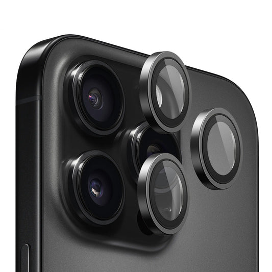 Protector de cámara trasera Blueo Metal Frame para Apple iPhone 16 Pro Max / 16 Pro, vidrio templado, negro