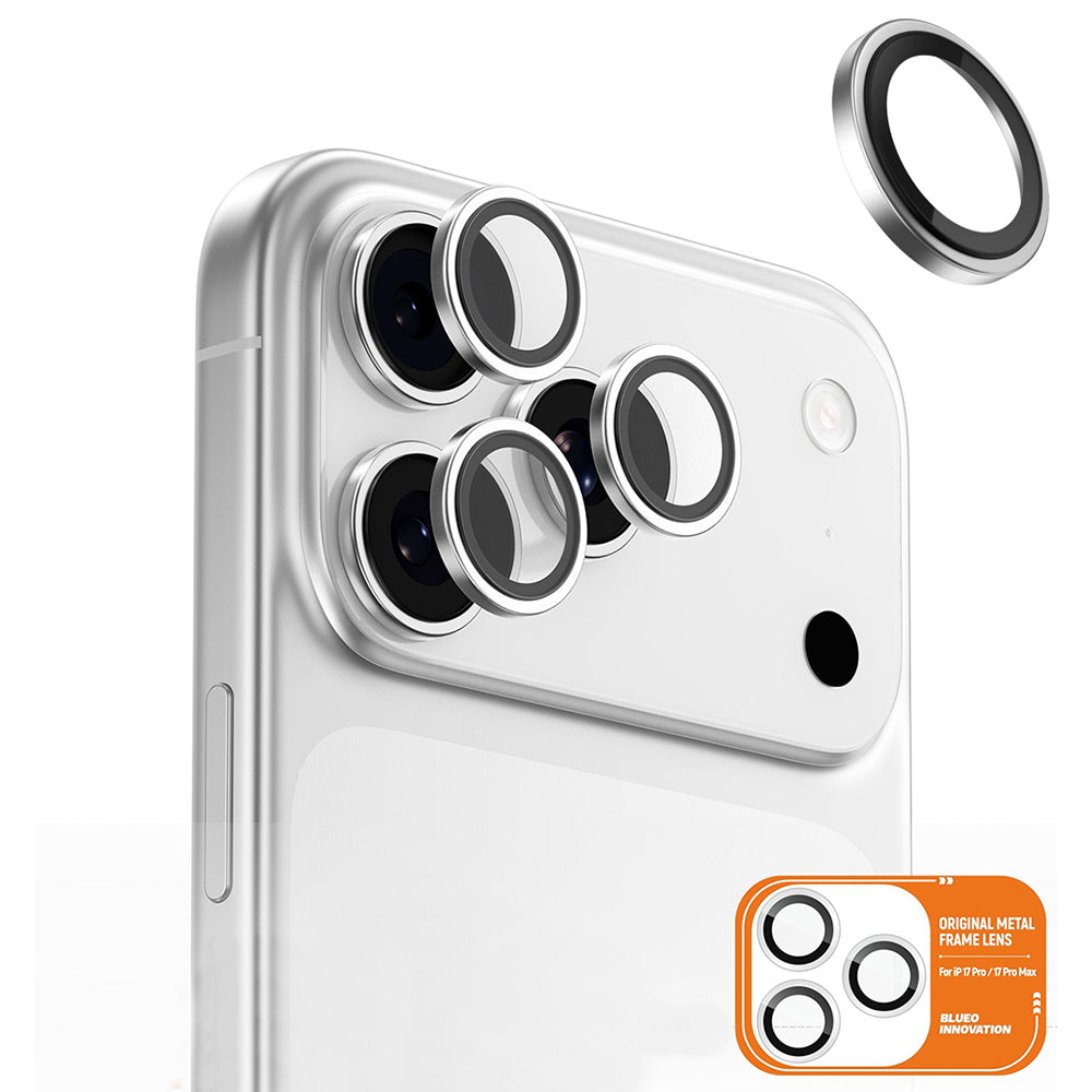 Folie de protección Cámara Trasera Blueo Metal Frame para Apple iPhone 17 Pro Max / 17 Pro, Cristal Templado, Plateada