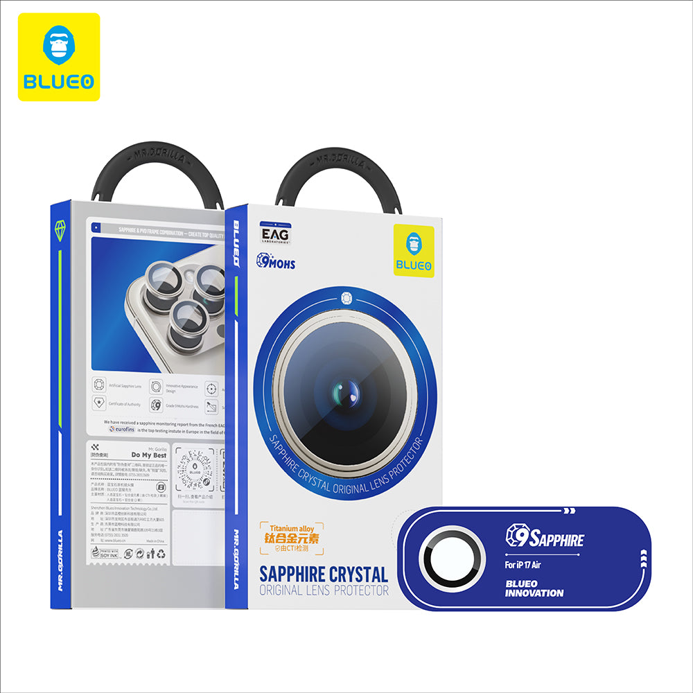 Protector de cámara trasera Blueo Sapphire Crystal para Apple iPhone 17 Air, Cristal Templado, Dorado