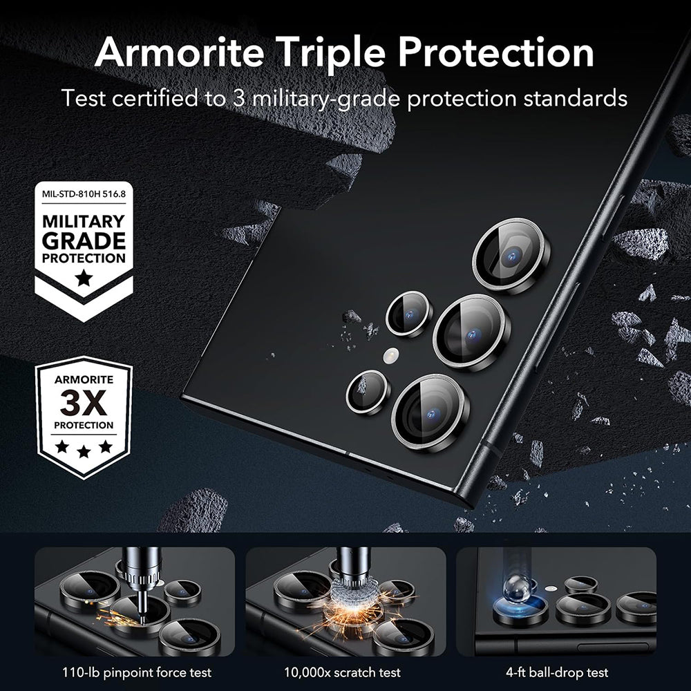 Protector de cámara trasera ESR para Samsung Galaxy S24 Ultra S928, Cristal Templado, Set de 2 piezas, Negro.