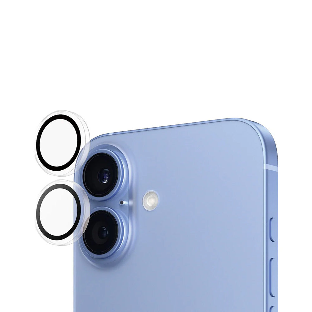 Protector de cámara trasera PanzerGlass Hoops para Apple iPhone 16 Plus / 16, Cristal Templado, Transparente.