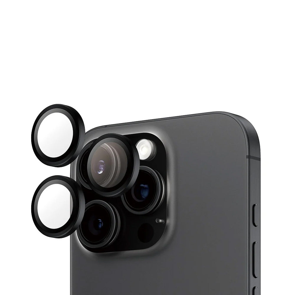 Funda protectora de cámara trasera PanzerGlass Hoops para Apple iPhone 16 Pro Max / 16 Pro, Cristal Templado, Negro.