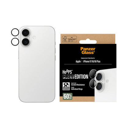Protector de cámara trasera PanzerGlass Hoops para Apple iPhone 17 / 16 Plus / 16, Cristal Templado, Transparente.