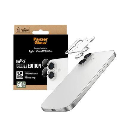 Protector de cámara trasera PanzerGlass Hoops para Apple iPhone 17 / 16 Plus / 16, Cristal Templado, Transparente.