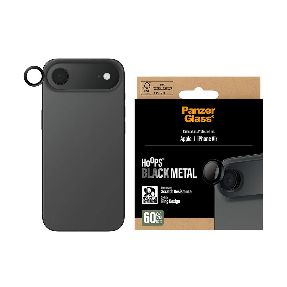 Protector de cámara trasera PanzerGlass Hoops para Apple iPhone 17 Air, Cristal Templado, Negro