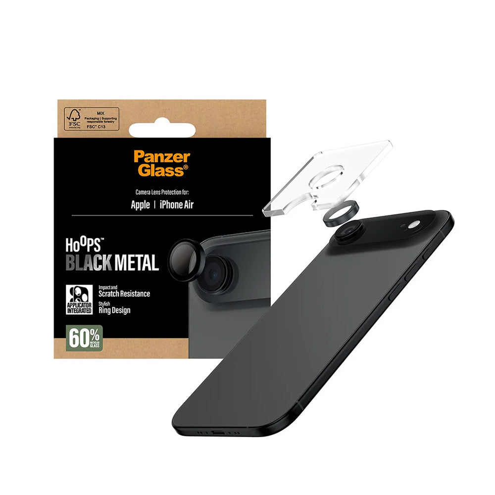 Protector de cámara trasera PanzerGlass Hoops para Apple iPhone 17 Air, Cristal Templado, Negro