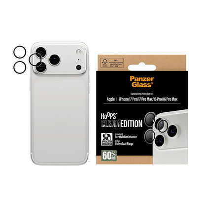 Protector de cámara trasera PanzerGlass Hoops para Apple iPhone 17 Pro, Cristal Templado, Transparente.