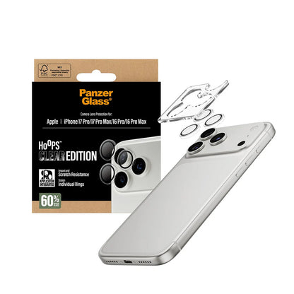 Protector de cámara trasera PanzerGlass Hoops para Apple iPhone 17 Pro, Cristal Templado, Transparente.