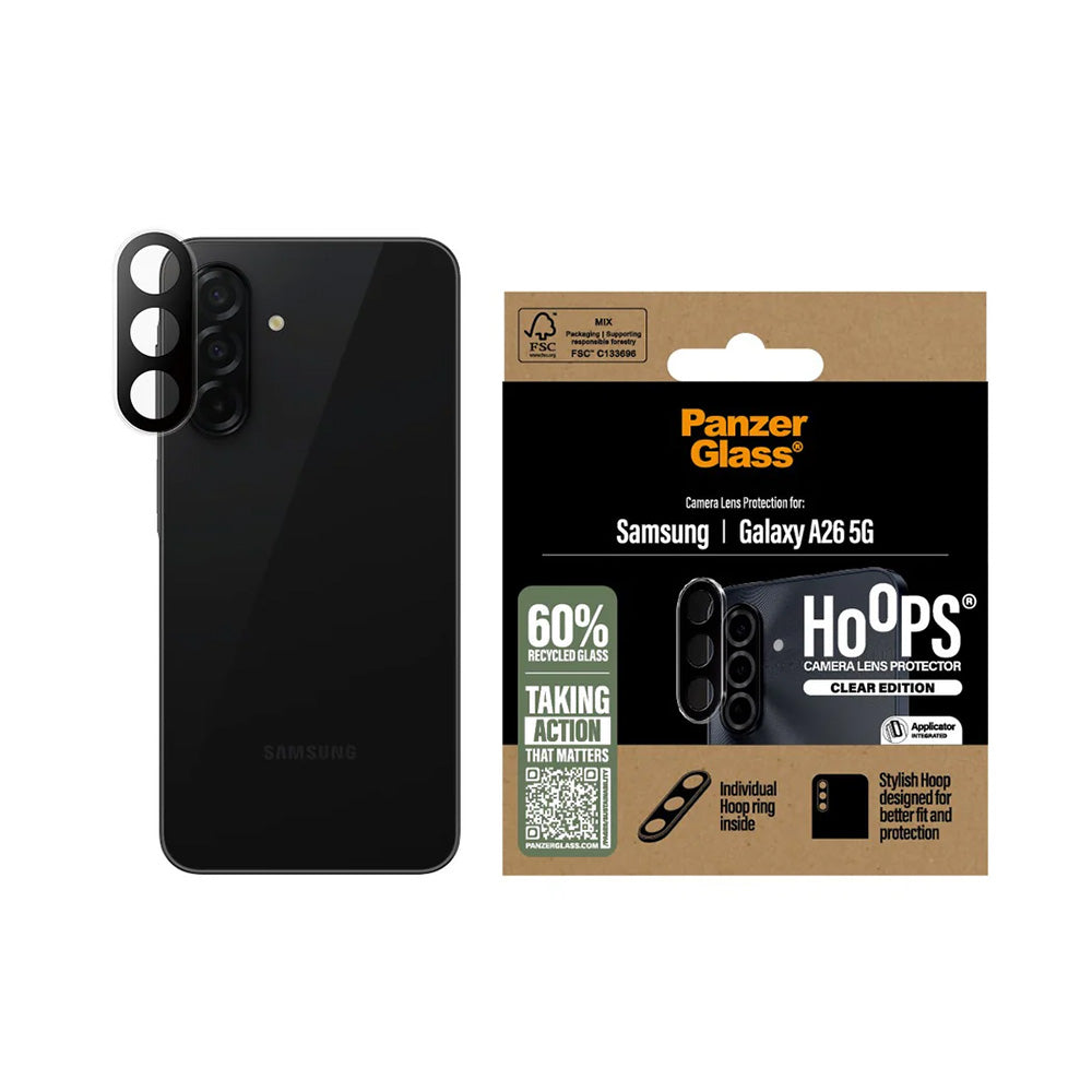 Funda protectora de cámara trasera PanzerGlass Hoops para Samsung Galaxy A26 A266, Cristal Templado, Transparente.