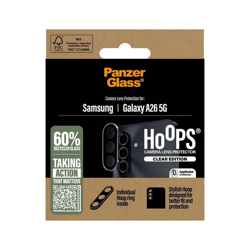 Funda protectora de cámara trasera PanzerGlass Hoops para Samsung Galaxy A26 A266, Cristal Templado, Transparente.