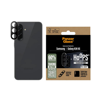 Protector de cámara trasera PanzerGlass Hoops para Samsung Galaxy A36 A366, Cristal Templado, Transparente.