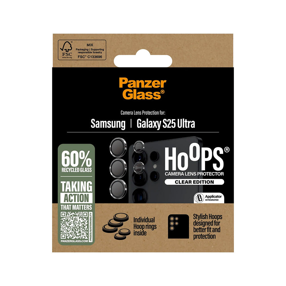 Protector de cámara trasera PanzerGlass Hoops para Samsung Galaxy S25 Ultra S938, Cristal Templado, Transparente.