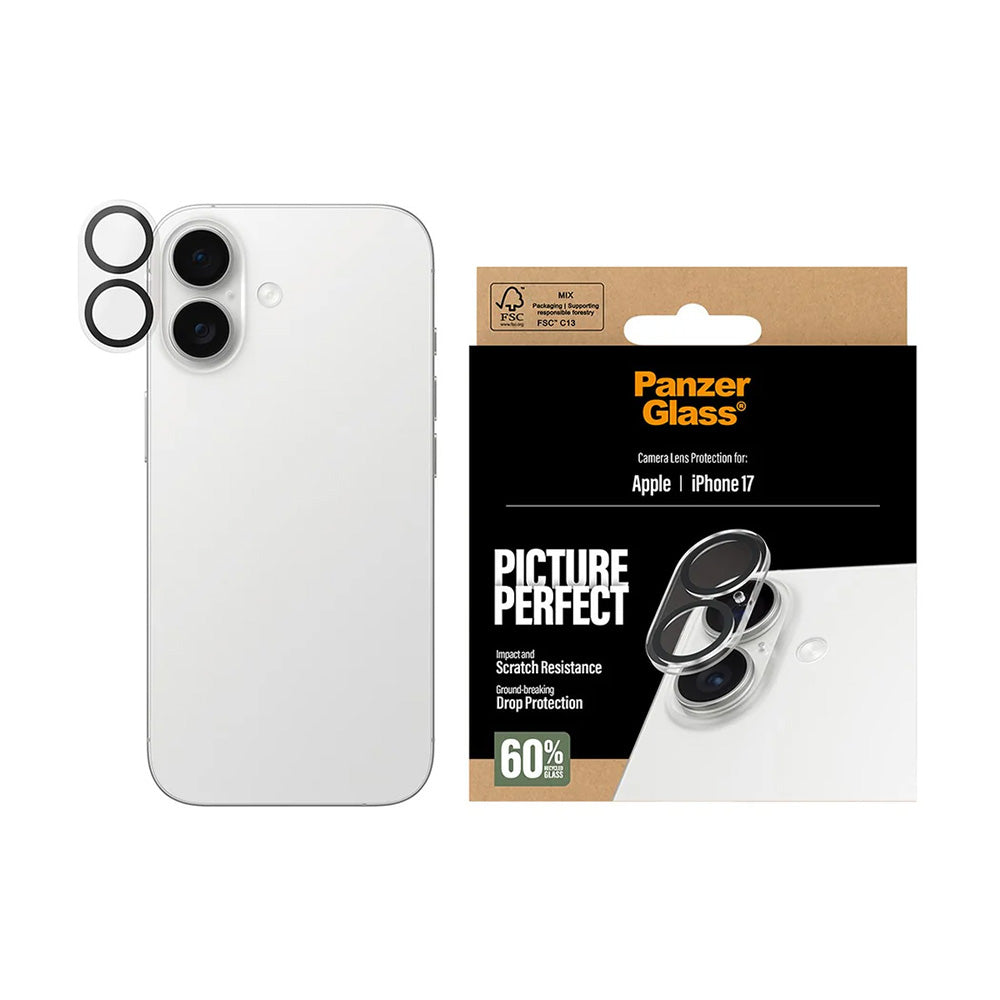 Protector de cámara trasera PanzerGlass PicturePerfect para Apple iPhone 17, Cristal Templado, Transparente.