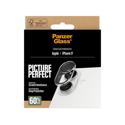 Protector de cámara trasera PanzerGlass PicturePerfect para Apple iPhone 17, Cristal Templado, Transparente.
