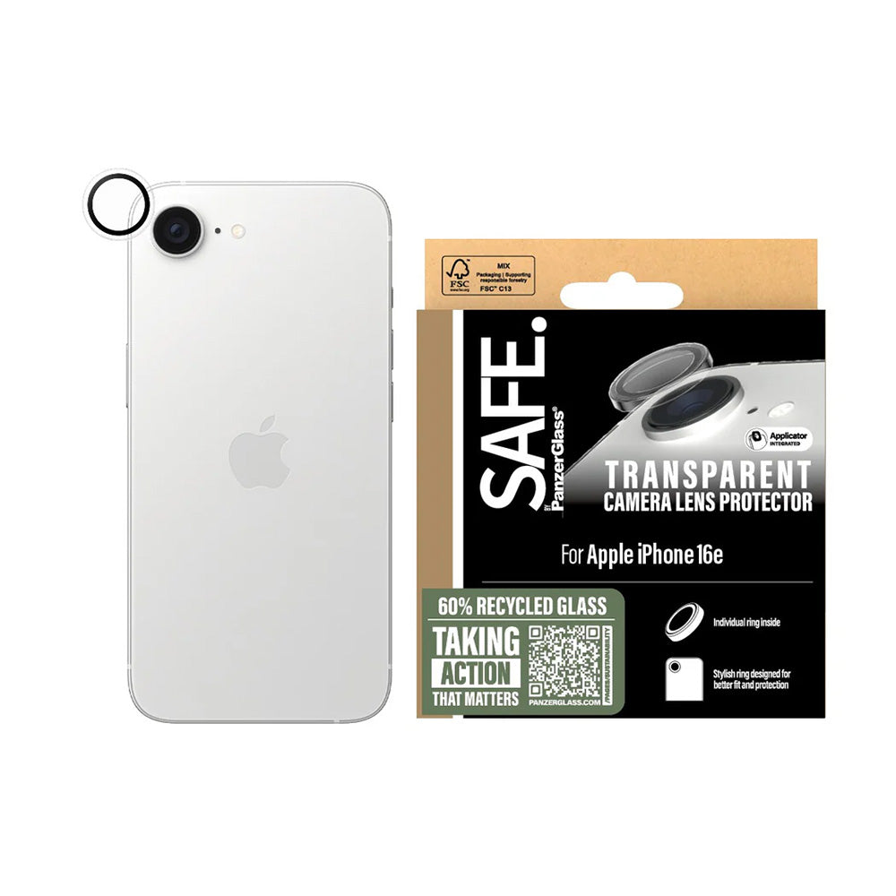 Funda protectora para cámara trasera PanzerGlass Safe. para Apple iPhone 16e, Cristal Templado, Transparente.