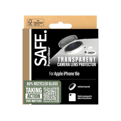 Funda protectora para cámara trasera PanzerGlass Safe. para Apple iPhone 16e, Cristal Templado, Transparente.