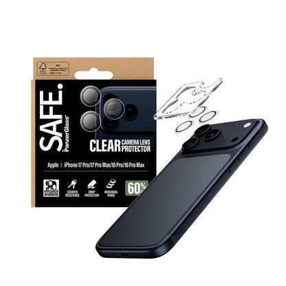 Protector de cámara trasera PanzerGlass Safe para Apple iPhone 17 Pro Max / 17 Pro / 16 Pro Max / 16 Pro, Cristal Templado, Transparente.