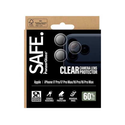 Protector de cámara trasera PanzerGlass Safe para Apple iPhone 17 Pro Max / 17 Pro / 16 Pro Max / 16 Pro, Cristal Templado, Transparente.