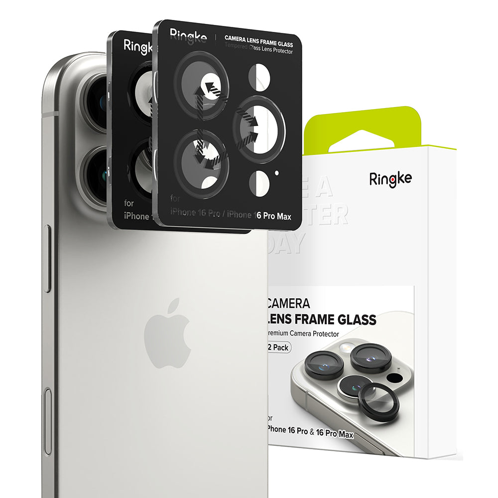Protector de cámara trasera Ringke para Apple iPhone 16 Pro Max / 16 Pro, Cristal Templado, Set de 2 piezas, Negro