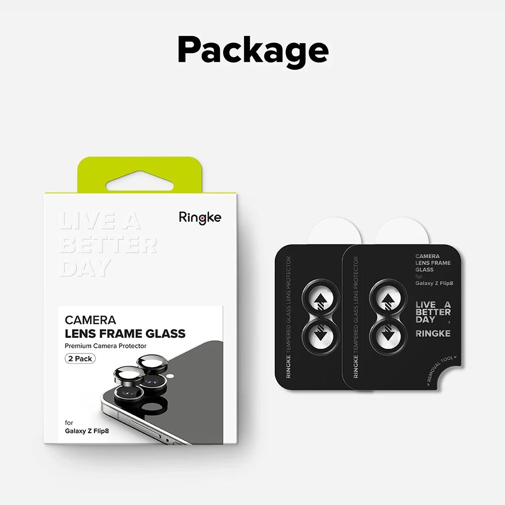 Protector de cámara trasera Ringke para Samsung Galaxy Z Flip8 F776, vidrio templado, juego de 2 piezas, negro