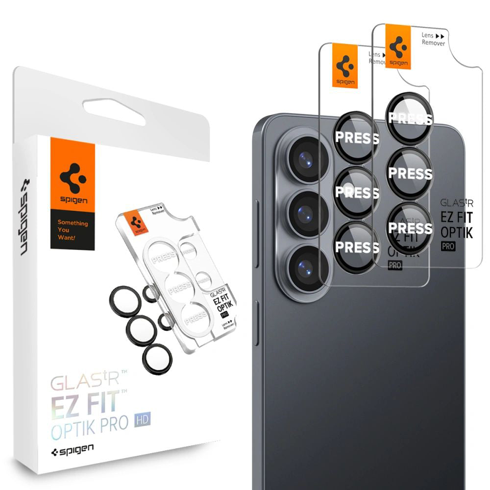 Protector de cámara trasera Spigen GlastR EZ FIT Optik Pro HD para Samsung Galaxy S26 Plus S947, Cristal Templado, Set de 2 piezas, Negro.