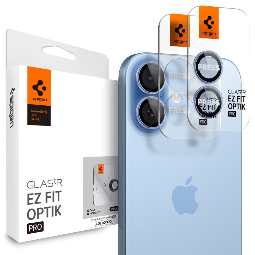 Protector de pantalla para cámara trasera Spigen GlastR EZ FIT Optik Pro para Apple iPhone 17 / 16 Plus / 16, vidrio templado, juego de 2 piezas, azul