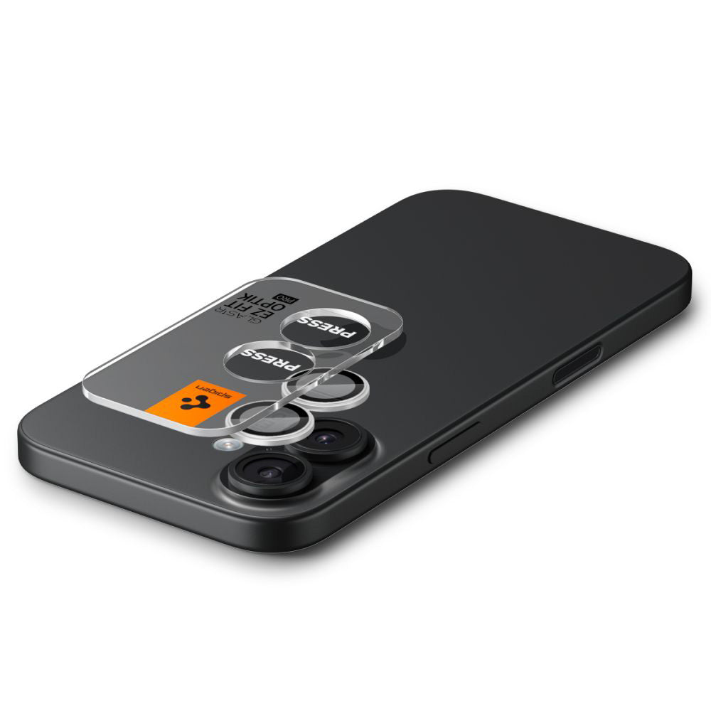 Protector de cámara trasera Spigen GlastR EZ FIT Optik Pro para Apple iPhone 17 / 16 Plus / 16, Cristal Templado, Set de 2 piezas, Plateado