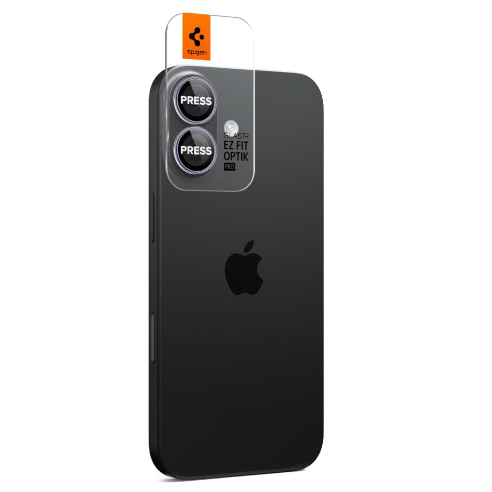 Protector de cámara trasera Spigen GlastR EZ FIT Optik Pro para Apple iPhone 17 / 16 Plus / 16, Cristal Templado, Set de 2 piezas, Morado