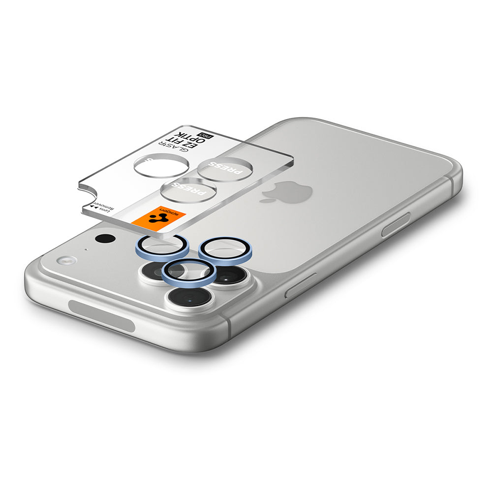 Protector de cámara trasera Spigen GlastR EZ FIT Optik Pro para Apple iPhone 18 Pro / 18 Pro Max, vidrio templado, juego de 2 piezas, azul AGL12045
