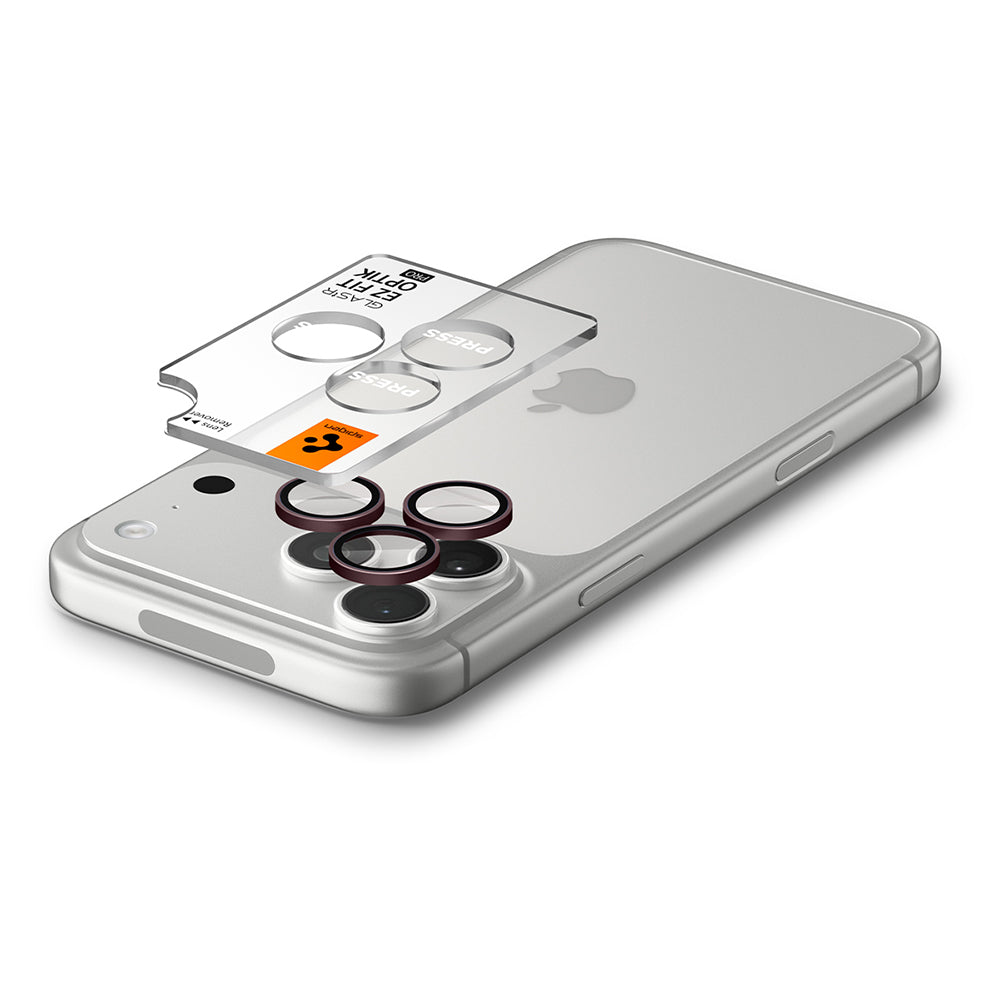 Protector de cámara trasera Spigen GlastR EZ FIT Optik Pro para Apple iPhone 18 Pro / 18 Pro Max, vidrio templado, juego de 2 piezas, burdeos AGL12044