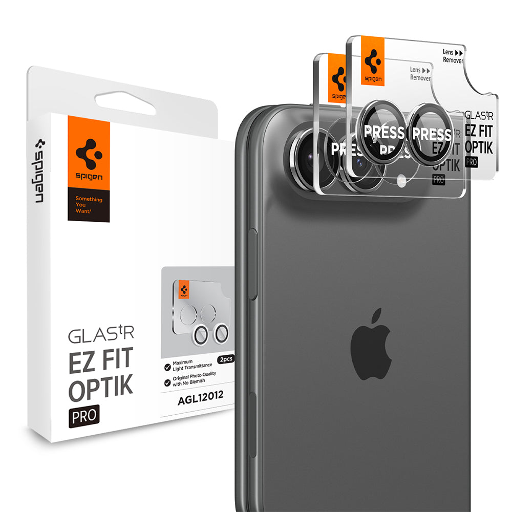 Protector de cámara trasera Spigen GlastR EZ FIT Optik Pro para Apple iPhone Duo, vidrio templado, juego de 2 piezas, gris AGL12012