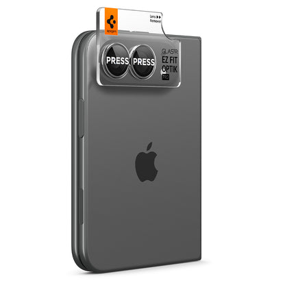 Protector de cámara trasera Spigen GlastR EZ FIT Optik Pro para Apple iPhone Duo, vidrio templado, juego de 2 piezas, gris AGL12012