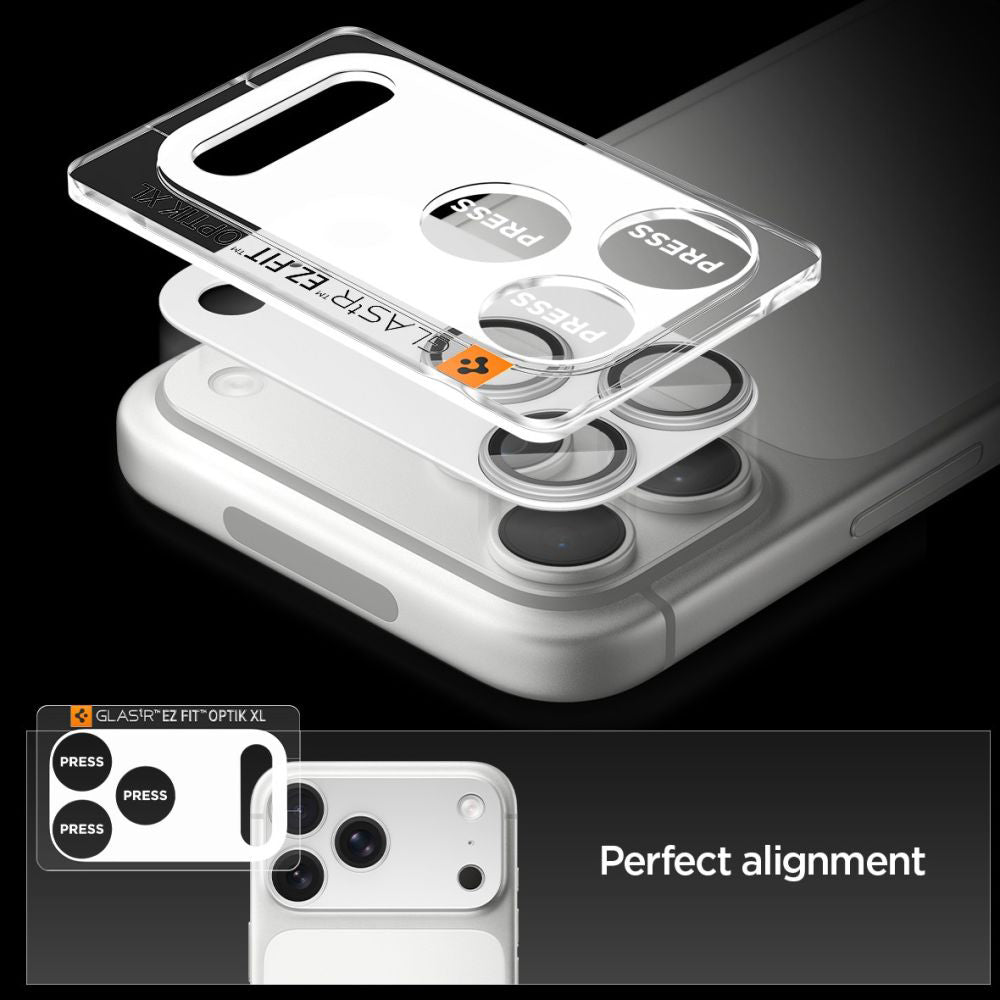 Folie de protección Cámara Trasera Spigen GlastR EZ FIT Optik Pro XL para Apple iPhone 17 Pro, Cristal Templado, Plateado AGL10647