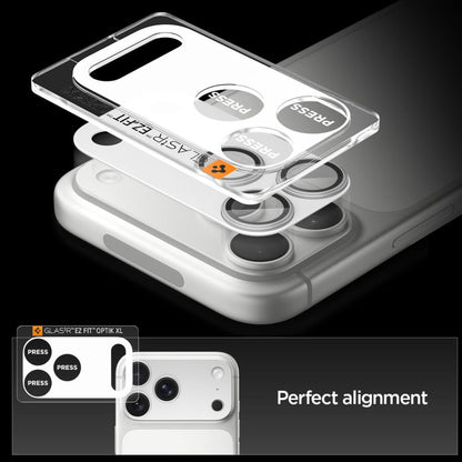 Folie de protección Cámara Trasera Spigen GlastR EZ FIT Optik Pro XL para Apple iPhone 17 Pro, Cristal Templado, Plateado AGL10647