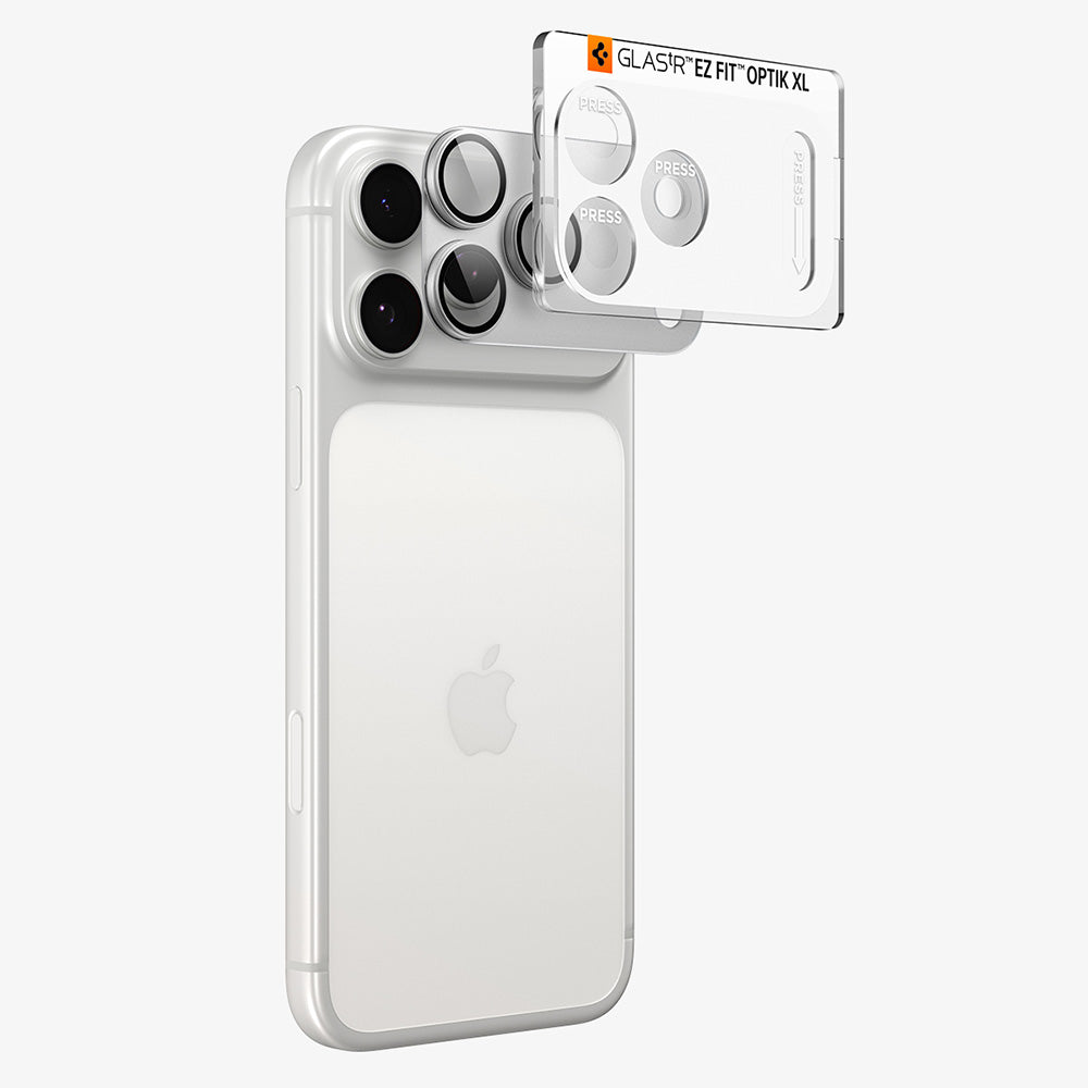 Protector de cámara trasera Spigen GlastR EZ FIT Optik Pro XL para Apple iPhone 18 Pro, vidrio templado, plateado AGL12038