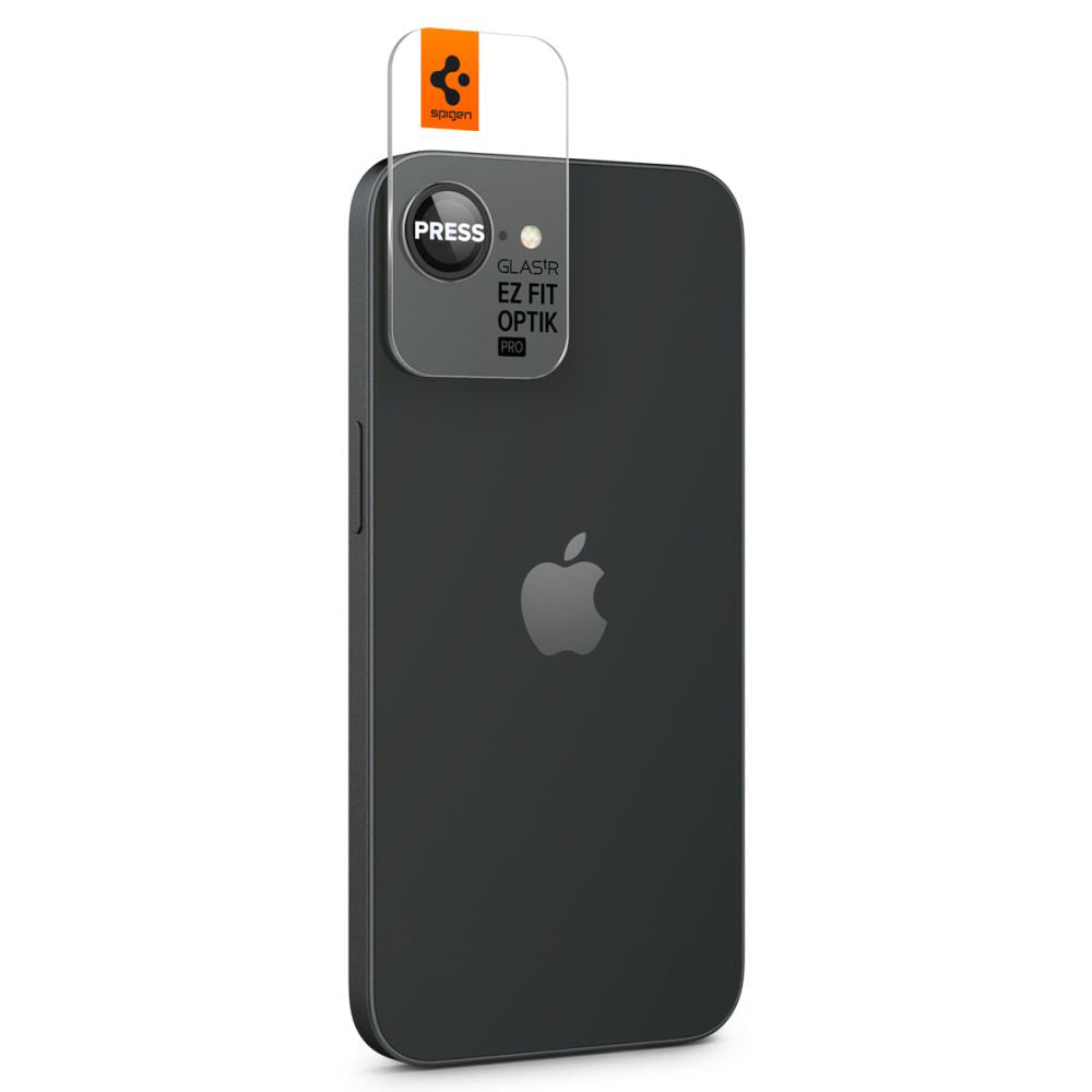 Protector de cámara trasera Spigen GlastR EZ FIT Optik Pro para Apple iPhone 17e / 16e, Cristal Templado, Set de 2 piezas, Negro AGL09279