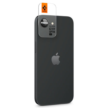 Protector de cámara trasera Spigen GlastR EZ FIT Optik Pro para Apple iPhone 17e / 16e, Cristal Templado, Set de 2 piezas, Negro AGL09279